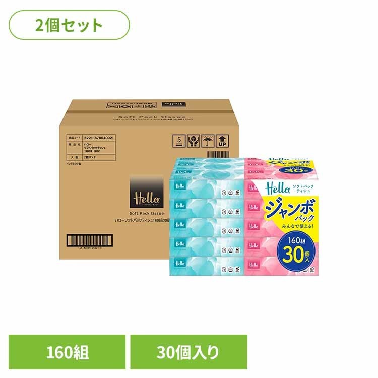 Rakuten - 【ケース販売】ハロー ソフトパックティッシュ 160組 30個×2パック 5221-caseティッシュ ティッシュペーパー 箱なし ソフトパックティッシュ ハローティッシュ ソフトパック ティッシュ大容量 ソフトティッシュ まとめ買い ユニバーサル・ペーパー[2605SX]