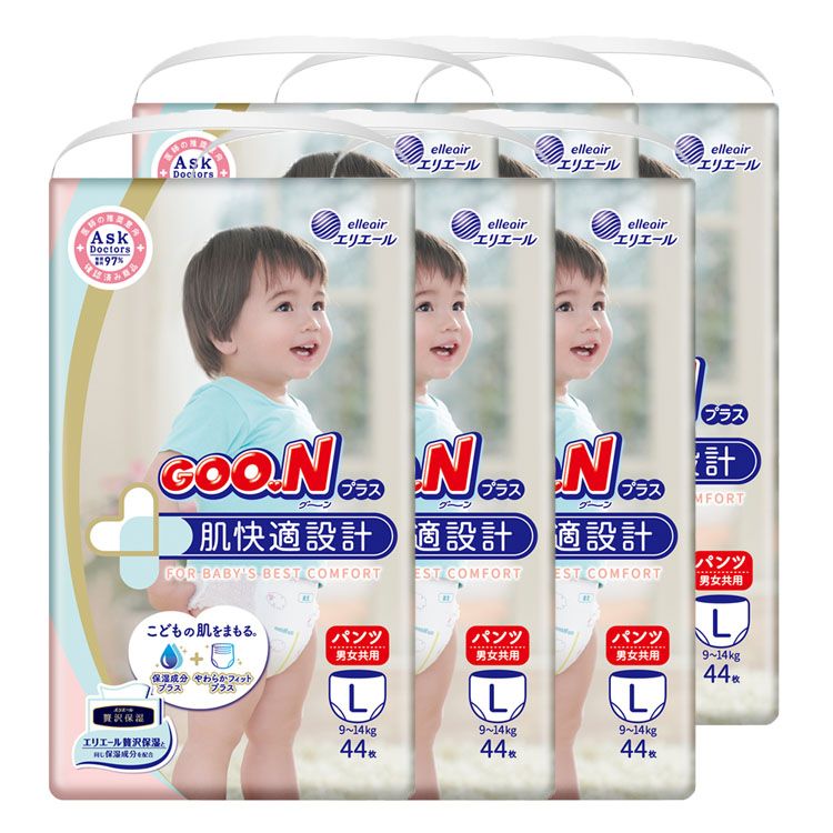 ＼ポイント20倍！／【6個セット】グーン プラス 肌快適設計 パンツ Lサイズ(9〜14kg) 264枚（44枚×6） 送料無料 大王製紙 おむつ 保湿 ベビー 赤ちゃん なめらか GOO.N グ〜ン 紙おむつ 赤ちゃん用品 大王製紙 【D】