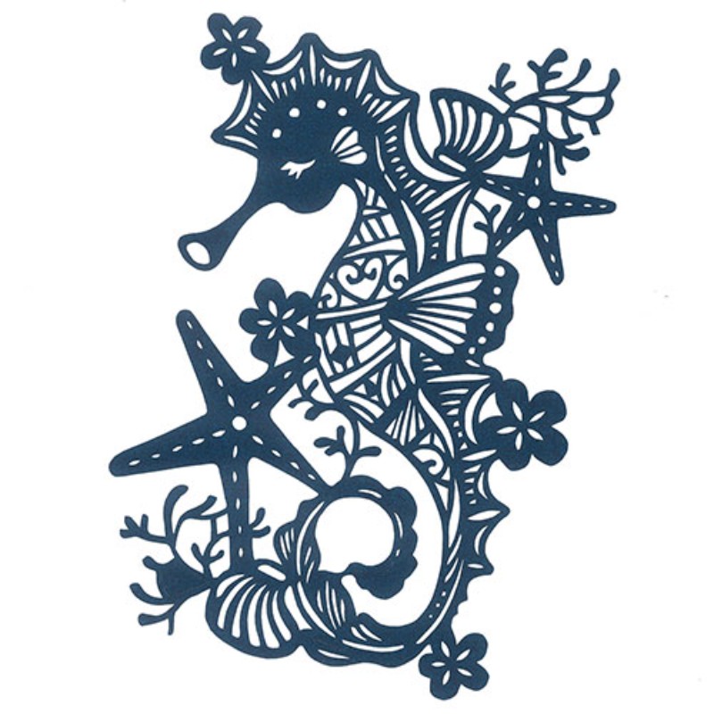 トラストプリンティング 切り絵キット タツノオトシゴ/sea horse-A5blue-H ハンドメイドペーパーカット..