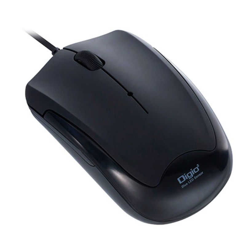 Digio デジオ 左右・ホイールボタンを静音化 有線静音3ボタンBlueLEDマウス ブラック MUS-UKT124BK [▲][AS]