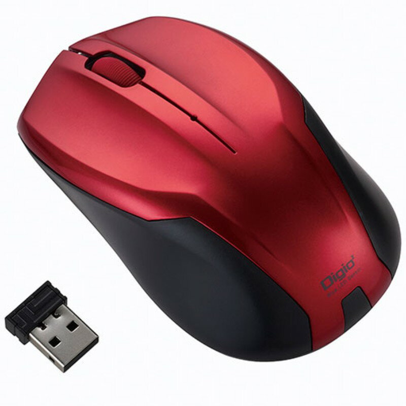 Digio デジオ 左右・ホイールボタンに静音機能 無線静音3ボタンBlueLEDマウス レッド MUS-RKT125R [▲][AS]