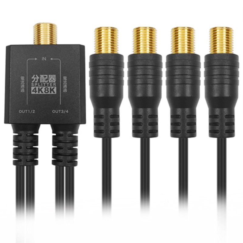 【3セット】 ホーリック アンテナ4分配器 極細ケーブル一体型 10cm ブラック F型接栓メス AP-718BBX3 [▲][AS]