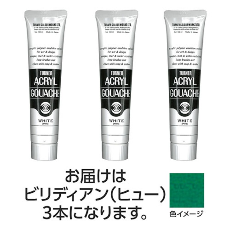 ターナー色彩 アクリルガッシュ 100ml 47ビリディアン(ヒュー) 3個 TURNER108599 アクリル絵の具 画材 [▲][AS]