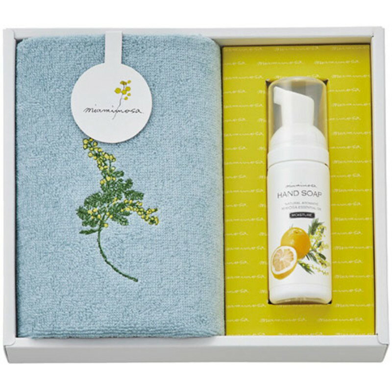 ミアミモザ 今治ハンドタオル&ハンドソープ グリーン ハンドタオル(日本)(35×34cm)・ハンドソープ(50ml)×各1 C6070576 [▲][AS]