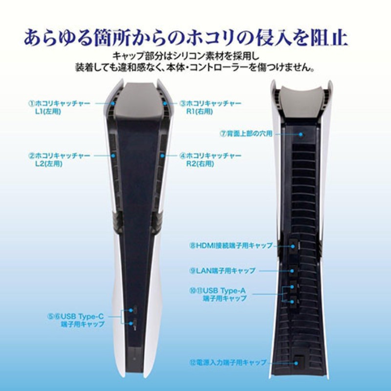 ホビナビ 楽天市場店のアンサー PS5 Pro用 ホコリキャッチャー 微細フィルターとポートキャップでホコリ防止 ANS-PSV045BK [▲][AS]｜アングル3