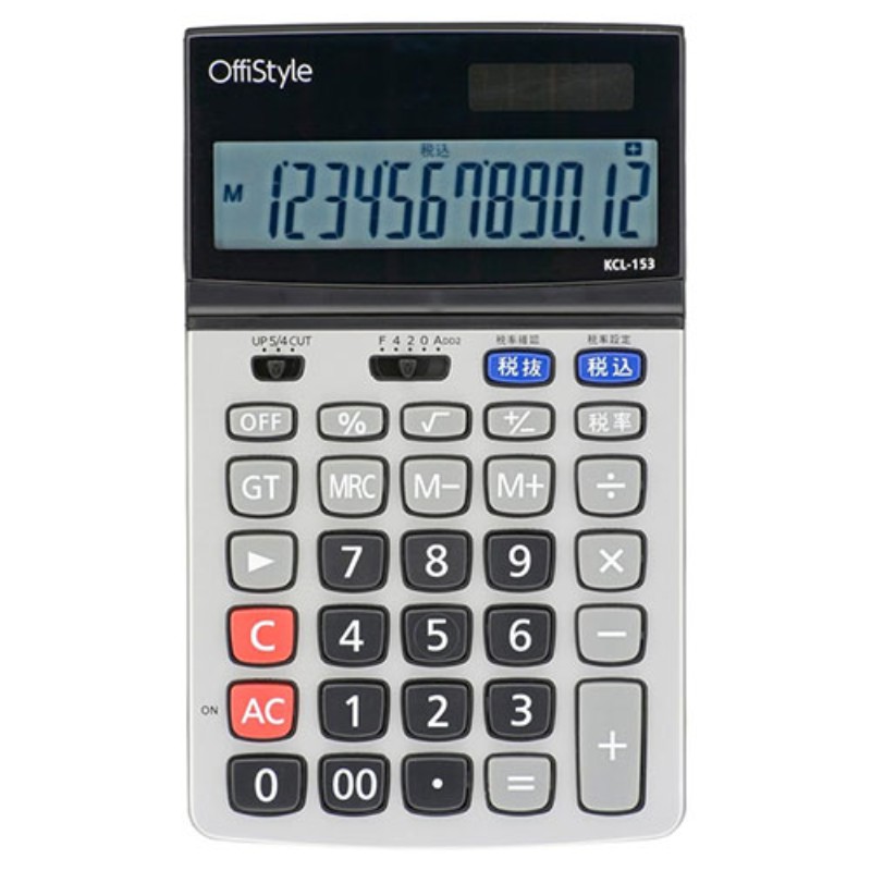 オーム電機 OffiStyle 税率電卓 ビジネス 12桁 07-8638　グレー KCL-153 [▲][AS]