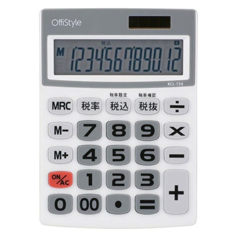 オーム電機 OffiStyle 税率電卓 大画面 12桁 07-8639　グレー KCL-154 [▲][AS](2)