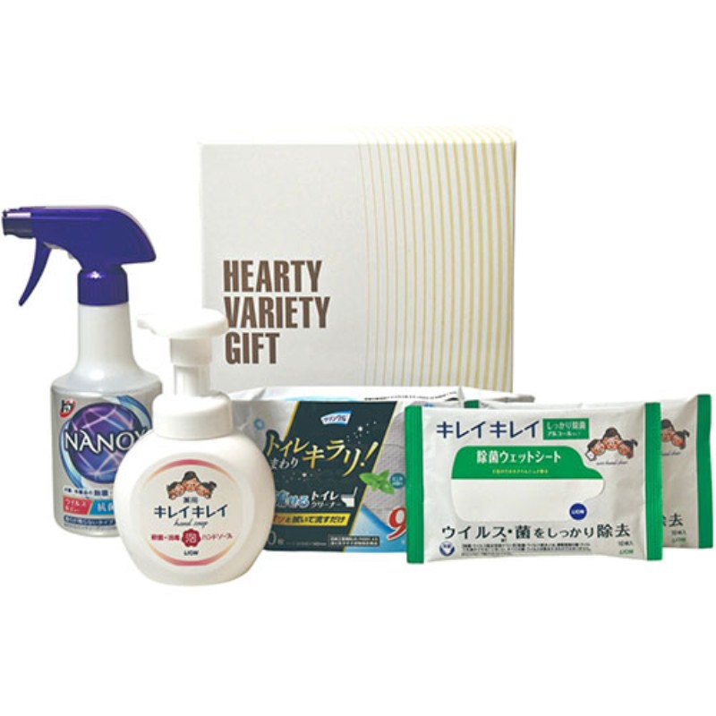特長ライオン キレイキレイ除菌ウェットシート/10枚入×2、ライオンキレイキレイ泡ハンドソープ本体/250ml、ライオントップNANOX除菌・消臭スプレー/350ml、トイレクリーナー/30枚入仕様メーカー型番 : SNT-16D箱サイズ : 195×240×75mm重量 : 1030g備考※メーカー取り寄せ商品となりますので、ご注文後の注文キャンセルはお承りできません。※メーカー取り寄せ商品となりますので、返品交換は一切お受けいたしかねます。ただし初期不良の場合でメーカーに在庫が確認できる場合は交換にて対応致します。※商品開梱後は組み立てやご使用の前に、コンディション・付属品類が揃っていることをご確認ください。 お客様の都合による返品・交換はお受けできませんので、ご注意ください。※掲載商品は、メーカー都合により予告無く仕様を変更（商品名やパッケージを含む）する場合があります。そのため、掲載内容（商品名・商品説明・商品画像等）はお届けする品物と異なる場合がございます。※メーカー取り寄せ商品となりますので、メーカー欠品の場合はご注文をキャンセルさせていただきます。あらかじめご了承ください。※取り寄せ品のため納期が前後する場合がございます。あらかじめご了承下さい。
