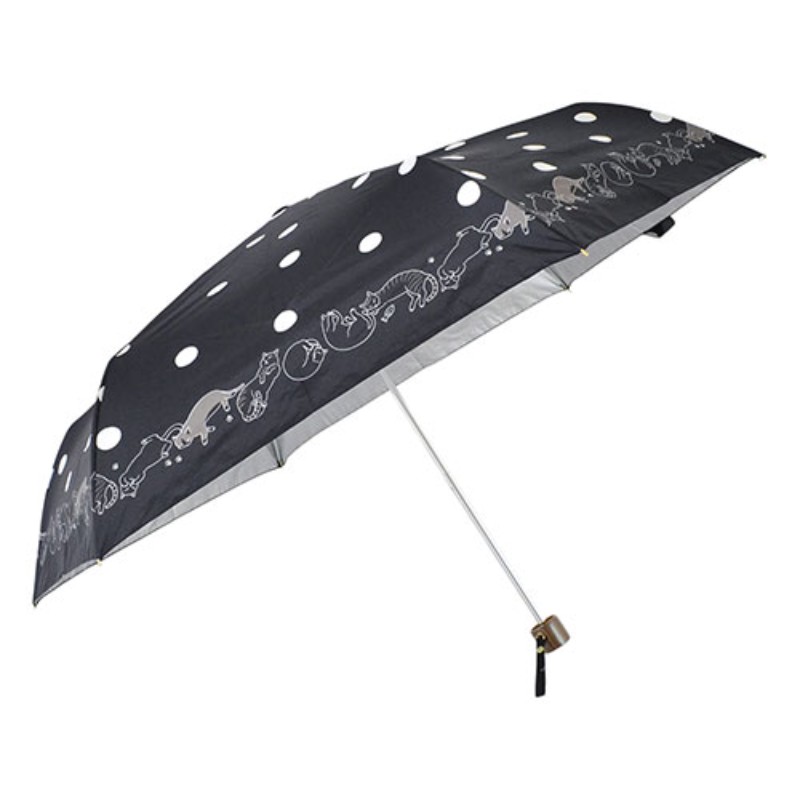 Foldable Umbrellas - 三国 MKN シルバーコーティング 雨晴兼用 55cm耐風楽ミニ傘 猫と水玉 ブラック S2712002 [▲][AS]
