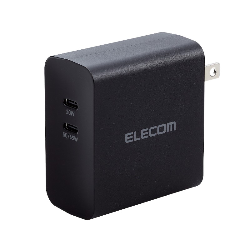 【ELECOM(エレコム)】ノートパソコン 充電器 PD 65W タイプC ×2 【 各種PC iPad iPhone Android 対応 】 ブラック [▲][EL]