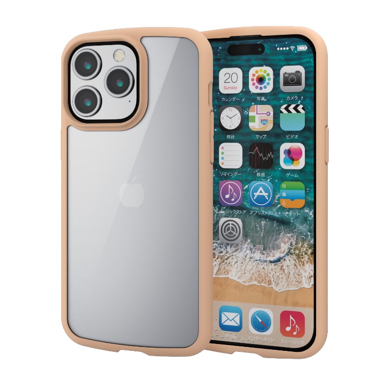 iPhone 15 Pro Max 用 ケース ハイブリッド カバー 衝撃吸収 軽量 薄型 ストラップホール 背面ガラスクリア 硬度9H TOUGH SLIM LITE カフェオレ PM-A23DTSLFCGBE