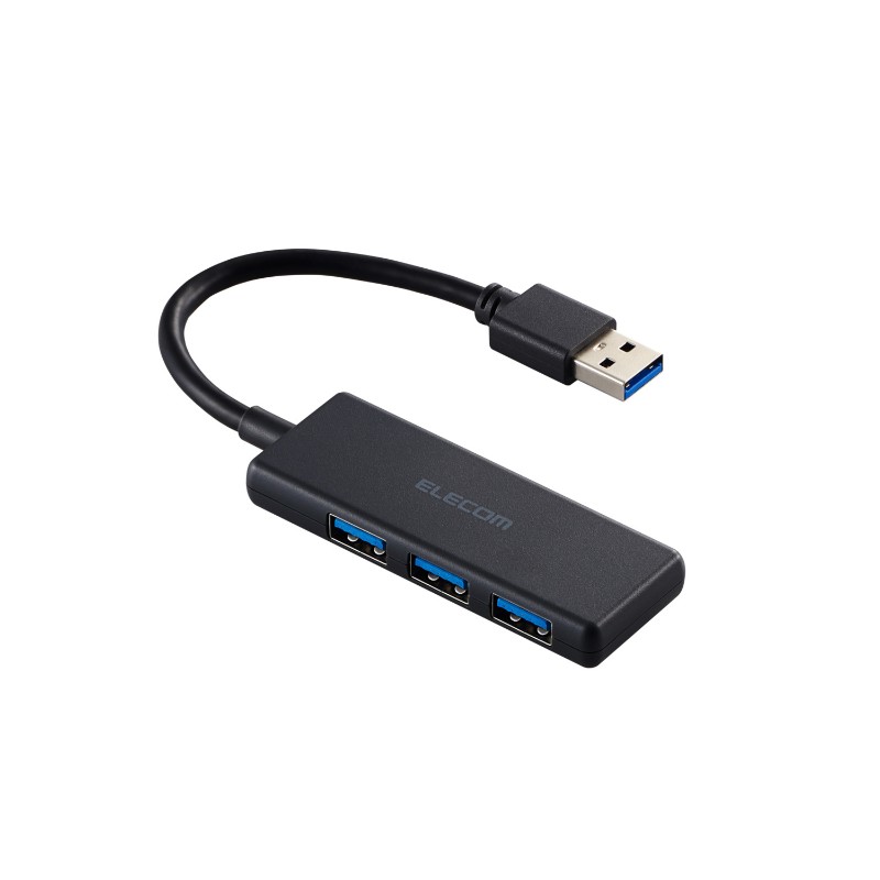 【ELECOM/エレコム】 USB ハブ USB3.2 Gen1 ( USB-A ×3 ) バスパワー コンパクト 薄型 【 USBポート 搭載 各種OS 等対応 】 ケーブル長10cm ブラック [▲][EL]