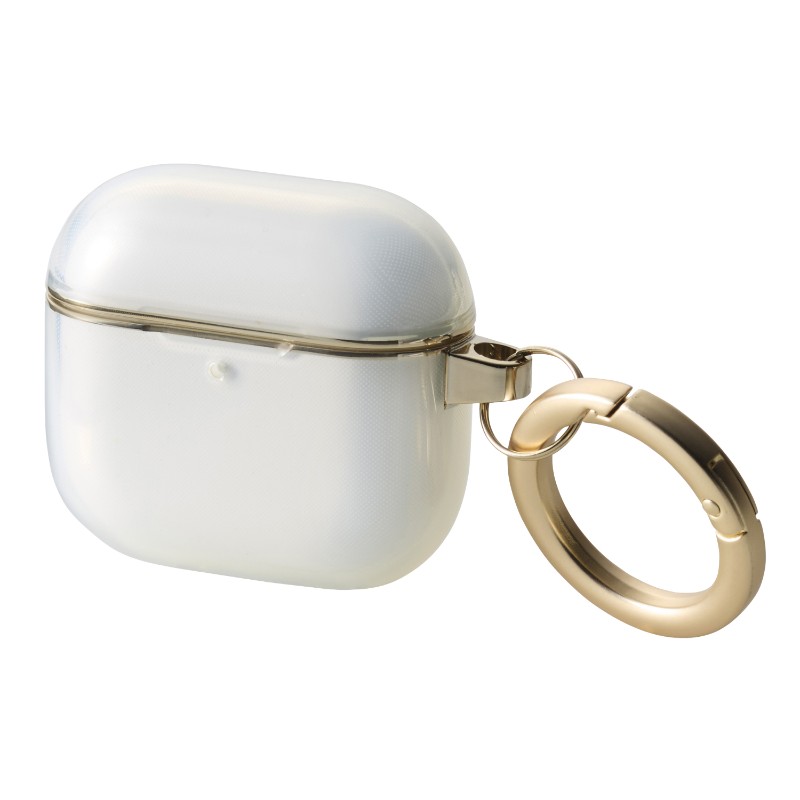 【ELECOM/エレコム】 AirPods 4 ケース 用 ソフト カバー 【 ワイヤレス / MagSafe 充電対応 】 落下防止 カラビナ付 &me クリア×ゴールドライン [▲][EL]