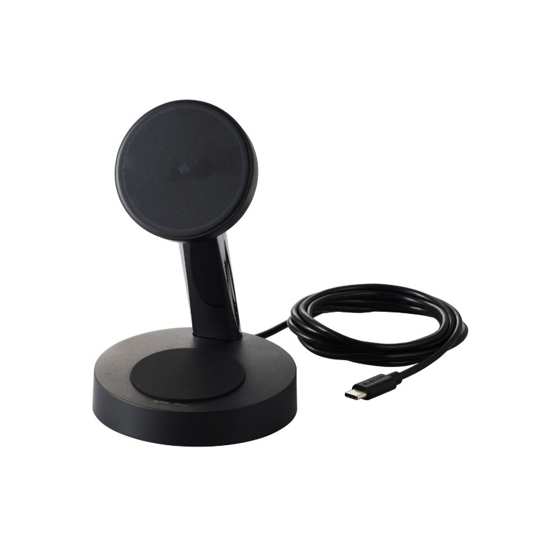 【ELECOM/エレコム】 ワイヤレス充電器 Qi 認証 Qi2 対応 15W / 7.5W / 5W マグネット式 充電スタンド 2in1 同時充電 ケーブル一体 1.5m ブラック [▲][EL]