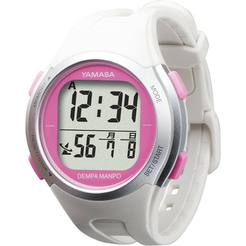 【山佐時計】 ウォッチ万歩計 DEMPA MANPO 腕時計タイプ 3D加速度センサー搭載 ストップウォッチ機能 ホワイト×ピンク TM-510WP [▲][KM]
