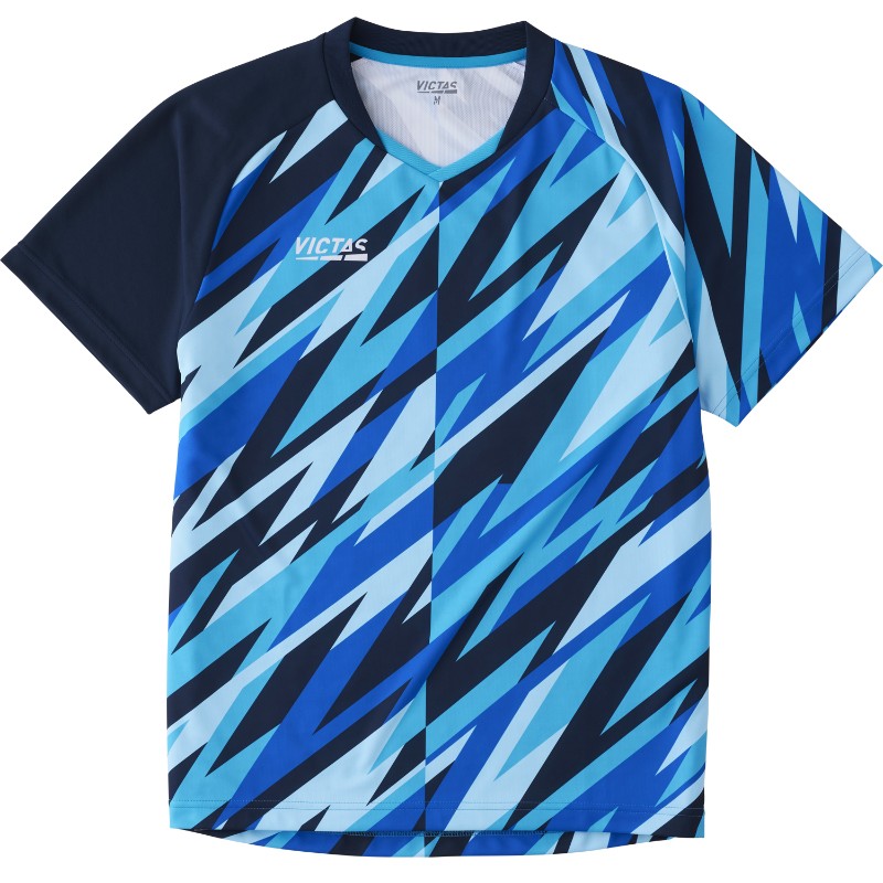 【VICTAS/ヴィクタス】 Sサイズ フラグメントゲームシャツ 5000ブルー 卓球 ウェア 半袖 吸汗速乾 UVカット 612311 [▲][ZX]