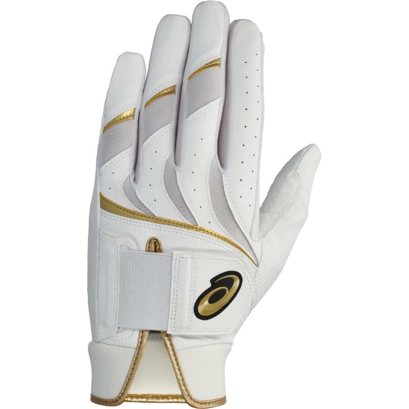 【asics/アシックス】 Mサイズ GOLDSTAGE バッティング用手袋 ベースボール グラブ ホワイト×ゴールド 3121B299 [▲][ZX]