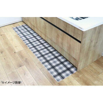 拭けるPVCキッチンマット オーバーチェック 45×240cm BK 配膳用品 キッチンファブリック[▲][AB]