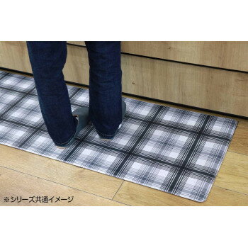 拭けるPVCキッチンマット オーバーチェック 45×240cm BK 配膳用品 キッチンファブリック[▲][AB]