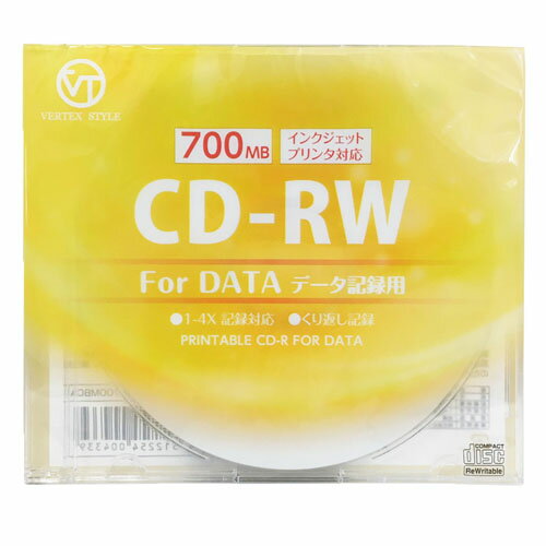 VERTEX CD-RW(Data) 繰り返し記録用 700MB 1-4倍速 1P インクジェットプリンタ対応(ホワイト) 1CDRWD.700MBCA パソコン ドライブ CD-Rメディア[▲][AS]