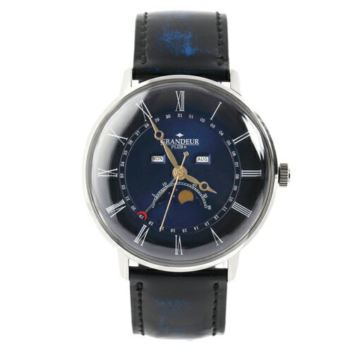 使うたびに「深いブルー」が現れて、なんとも言えない重厚感を楽しんで頂けます。レザーバンドには、革工房パーリィー製の「パーリィークラシックシリーズ」使用。 職人の後磨き(アドバンティック仕上げ)により生まれた奥深さは、使い込む程にさらに味わい深くなります。 時計本体はクラシカルな雰囲気と、ドレスウォッチの様な佇まいがオススメです 【機械】日本製ムーブメント 【素材】 ●時計本体ケース/裏蓋/バックル:ステンレススチール ●バンド:本牛革(パーリィー製アドバンテック仕上げ)※日本縫製 ●文字盤/針:真鍮 →日常生活防水/風防→プラスチックドームガラス使用 【機能】トリプルカレンダー&ムーンフェイズ →デイ(日)、デイト(曜日)、マンス(月)、ムーンフェイズ(月齢)表記機能付。 ※精度:平均日差約-20秒〜+40秒 ●付属品:専用BOX/取扱説明書兼保証書 ●保証期間:ご購入より1年間備考※メーカー取り寄せ商品となりますので、ご注文後の注文キャンセルはお承りできません。※メーカー取り寄せ商品となりますので、返品交換は一切お受けいたしかねます。ただし初期不良の場合でメーカーに在庫が確認できる場合は交換にて対応致します。※商品開梱後は組み立てやご使用の前に、コンディション・付属品類が揃っていることをご確認ください。 お客様の都合による返品・交換はお受けできませんので、ご注意ください。※メーカー取り寄せ商品となりますので、メーカー欠品の場合はご注文をキャンセルさせていただきます。あらかじめご了承ください。