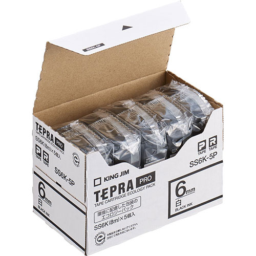キングジム テプラPROテープエコパック 白ラベル 5個入 SS6K-5P [▲][AS]