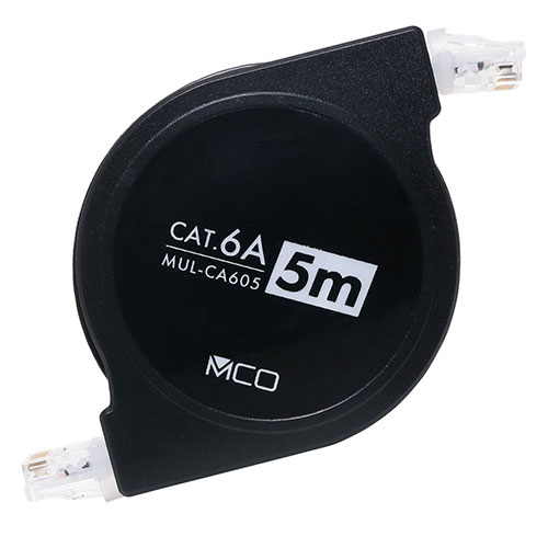ミヨシ コードリールCAT.6A LANケーブル 5mブラック MUL-CA605/BK [▲][AS]