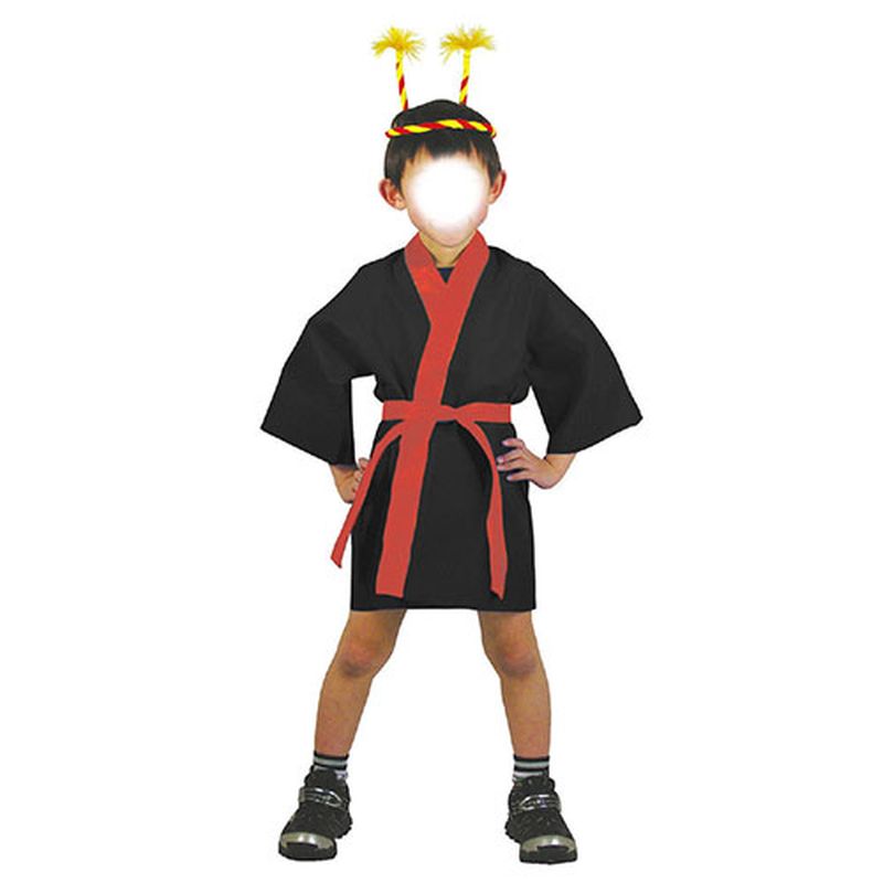 ARTEC カラー不織布ハッピ 子供用 S 黒 赤襟 ATC1550 運動会 イベント [▲][AS]