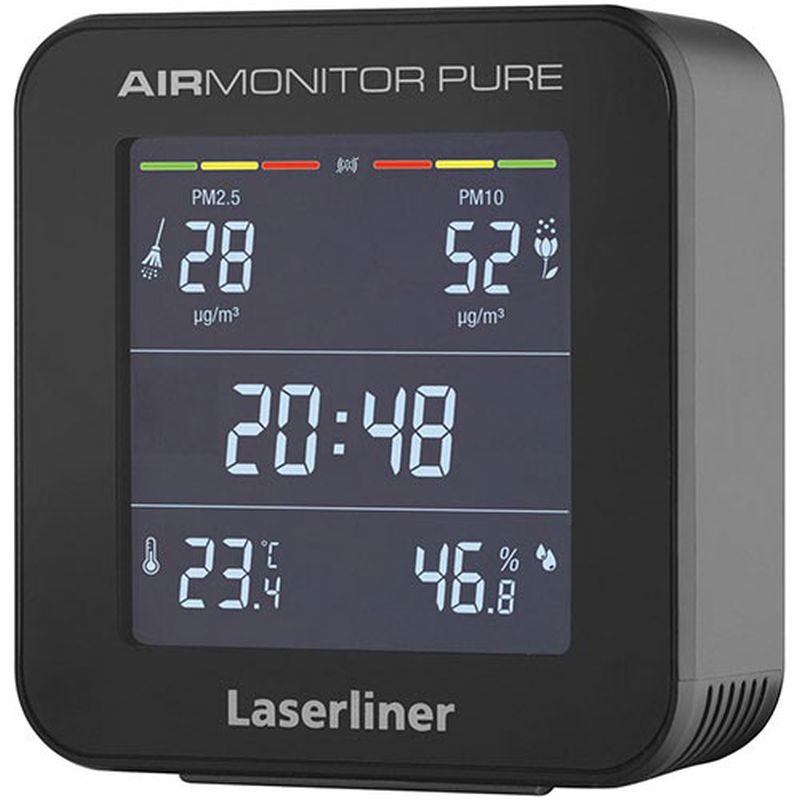 LASERLINER PM2.5モニター エアーモニターピュア 082431J 二酸化炭素濃度 ブラック 時計 温湿度計 [▲][AS]