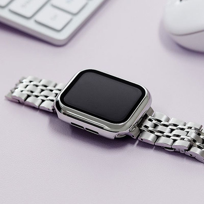 EGARDEN ガラスフィルム一体型ケースfor Apple Watch 45mm シルバー EG24877AWSV [▲][AS]