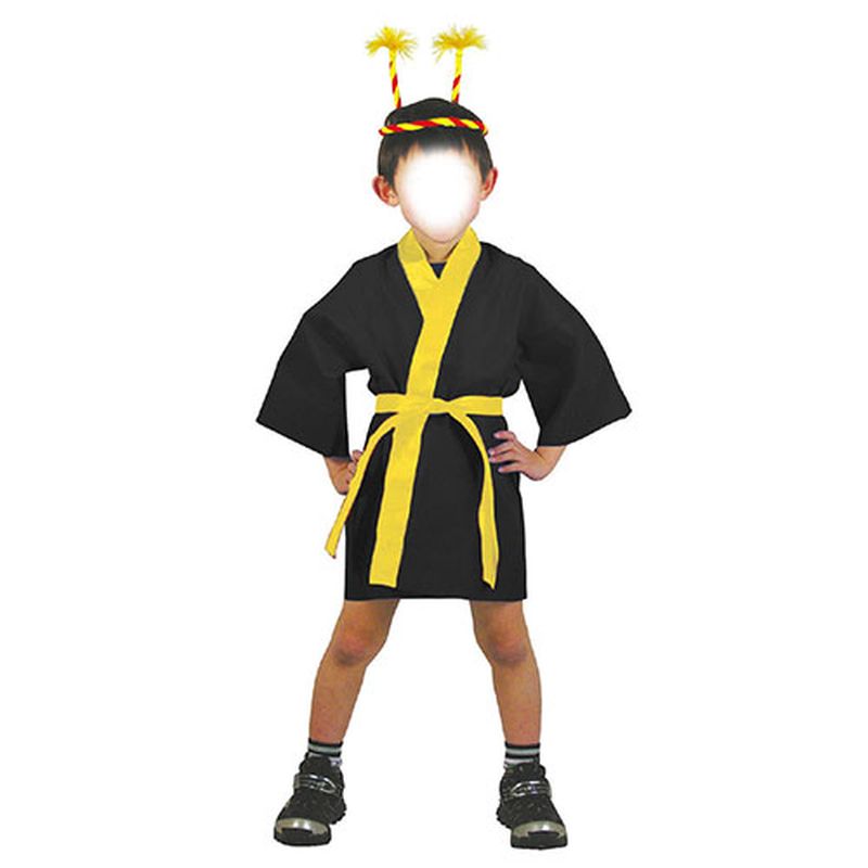 【20個セット】 ARTEC カラー不織布ハッピ 子供用 S 黒(黄襟) ATC3187X20 [▲][AS]