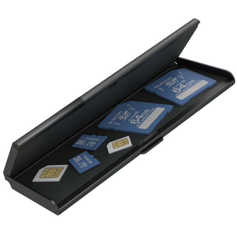 【ELECOM(エレコム)】メモリーカードケース 汎用 マルチタイプ ( SDカード miniSDカード microSDカード XQDメモリーカード メモリースティック SIMカード ) ブラック[▲][EL]
