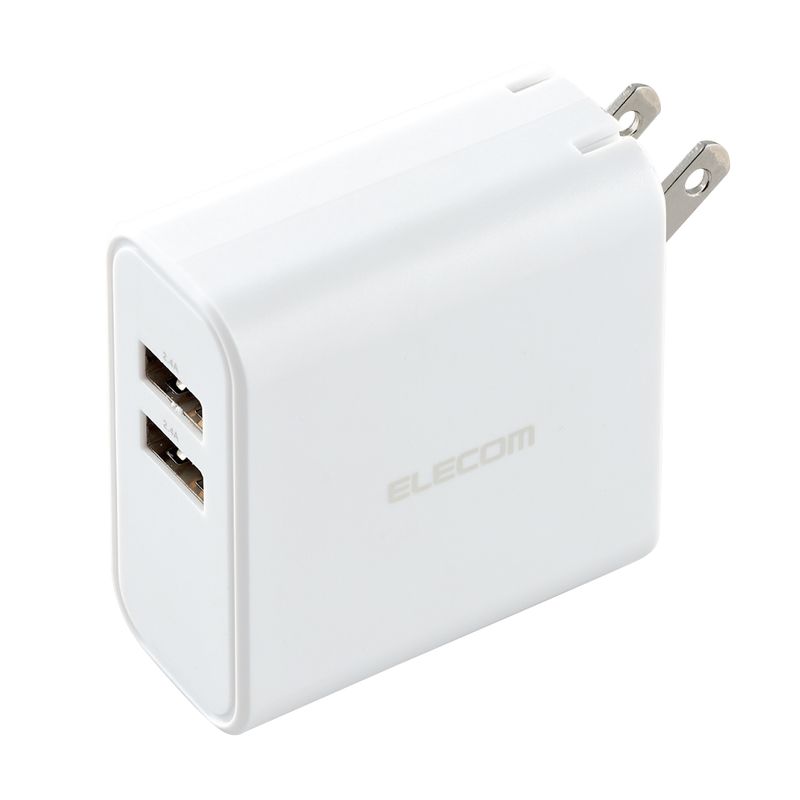 【ELECOM(エレコム)】スマホ充電器 USB充電器 USBポート×2 コンパクト 2台同時充電 スマホ タブレット ホワイト[▲][E…