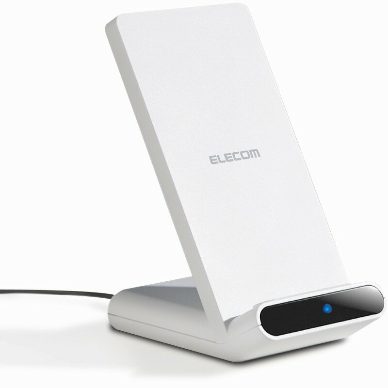【ELECOM(エレコム)】縦・横置き対応 ワイヤレス 充電器 スタンド 急速 5W / 10W Qi チー iPhone 11 Android Xperia Galaxy シンプル 滑り止め パッド microUSBケーブル 付き ホワイト[▲][EL]