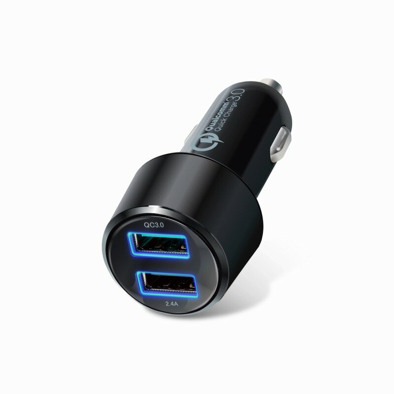 【ELECOM(エレコム)】USB2ポートType-A カーチャージャー シガーソケットチャージャー QuickCharge3.0+最大2.4AUSB1ポート おまかせ最速充電 2台同時充電可能 大型車OK 防災対策 車用 車載 DCソケット充電器 ブラック MPA-CCUQ04BK[▲][EL]