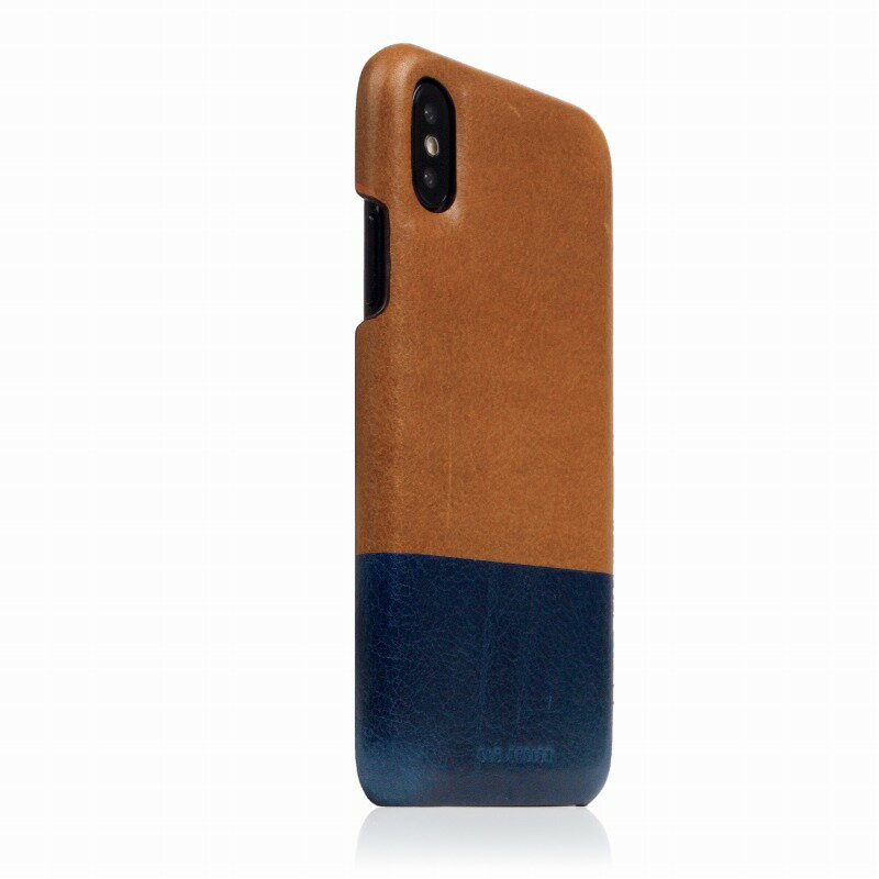 【SLG Design（エスエルジーデザイン）】背面カバー型スマホケース iPhone XS / X Tamponata Leather Back case タン X ブルー スマートフォンケース スマホケース[▲][R]