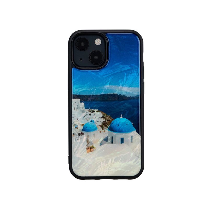 【ikins】天然貝ケース シェル for iPhone 13 mini サントリーニ島 おしゃれ スマホケース 背面カバー型 [▲][R]