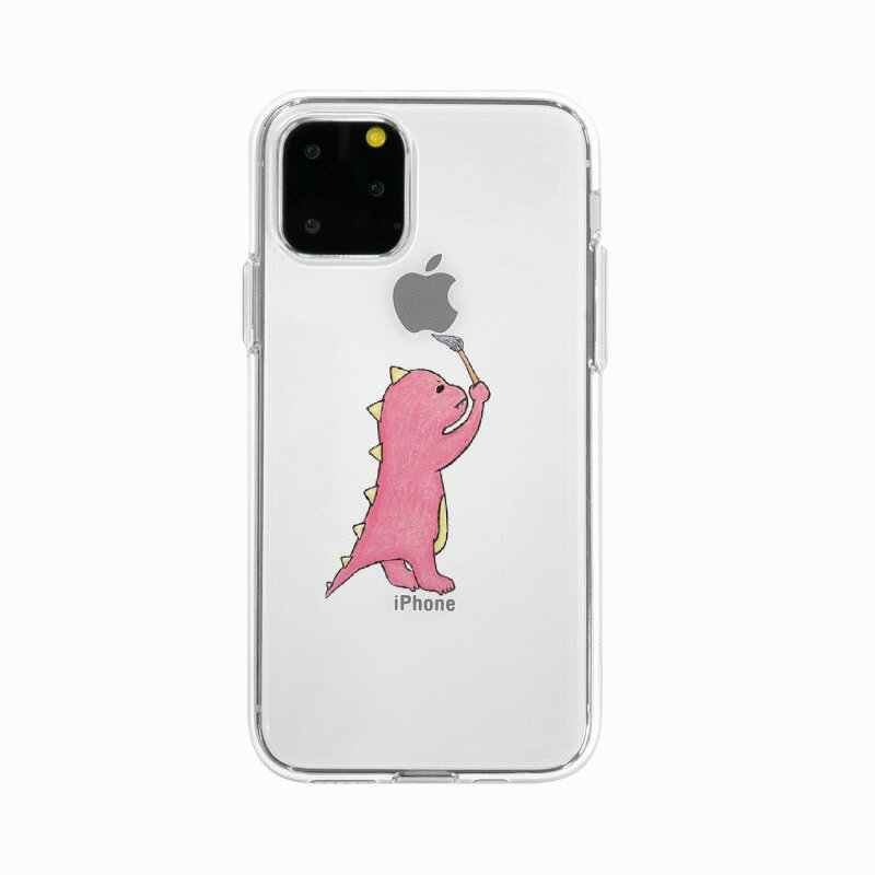 【Dparks（ディーパークス）】iPhone 11 Pro Max ソフトクリアケース お絵かきザウルス ピンク 背面カバー型 スマー…