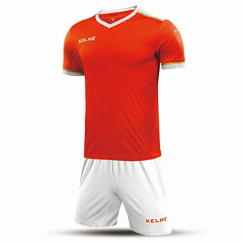 【トータス / KELME】ラインフットボールシャツ＆パンツセット ネオンオレンジxホワイト XL サッカー フットサル ウェア メンズ ユニ /3871001 [▲][ZX]