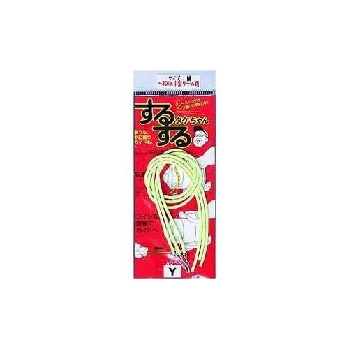 スプールバンドとライン通しがひとつになった商品。 夜でも小口径のガイドもスムーズに通すことが可能。 自動ハリス止めにラインを挟み、スプールにバンドを巻き付けて固定。 ラインをガイドに通す際、ドラグを弱めにセットし、ドラグをかけながら通すことでラインがばらまけない。 内径4mm以上のガイドに対応。 サイズ: M (中型リール用) カラー: イエロー