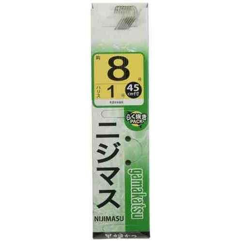 強度と鋭さを兼ね備えた釣り鈎。 軸が太く丈夫で、耐久性に優れる 鈎先が鋭利で、掛かりが早い 少々の暴れにも対応できる設計 スペック 号数: 8号 ハリス: 1 糸付: 45cm 入数: 7本入 カラー: 茶 メーカー品番: 11033-8-1-07