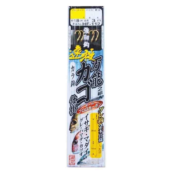 フロロカーボン素材を使用した高耐久性の釣り針。 号数: 7 ハリス: 2 幹糸: 2 入数: 2 使用鈎: グレ（メジナ）用（2本入り、2組） スペック 素材: フロロカーボン サイズ: 詳細未記載 重さ: 詳細未記載 カラー: 金