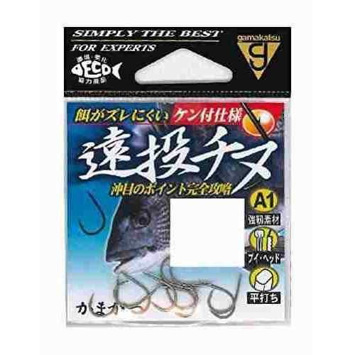 特殊新素材を使用した高強度の釣鈎。遠投に適した設計で、チヌ釣りに特化した性能を持つ。 釣鈎専用特殊新素材「A1」、「トーナメントグレイドワイヤー（T.G.W）」を採用 抜群のフトコロ強度と耐摩耗性 加工性に優れ、カエシ加工や平打ち加工が可能 V字型の溝加工によりハリスを軸のセンターで固定 ラインロックシステムにより結び目のすべりを防止 チモトのケン付タイプでは初めてのVヘッド仕様 サナギを餌にしても違和感のない茶色コーティング スペック 号数: 3号 入数: 10本入 カラー: 茶 メーカー品番: 67433