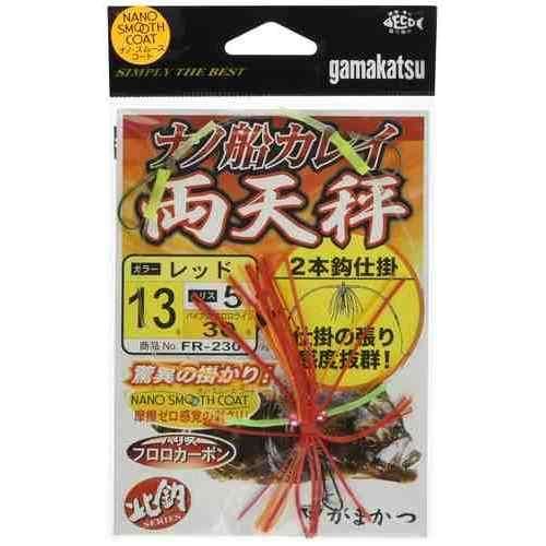 感度とアピール力を兼ね備えた仕掛け。 天秤部に極太フロロラインを使用し、仕掛けに張りを持たせることで小さなアタリを感じやすい。 ナノスムースコートを施した鈎を使用し、わずかなアタリも逃さない。 シリコンスカートにより強烈なアピールが可能。 状況に応じてカラー変更ができ、釣果の向上が期待できる。 スペック 号数: 13号 ハリス: 5 使用鈎: ナノ船カレイ（ナノスムースコート）2本（1組入） カラー: レッド メーカー品番: 42589-13-5