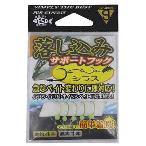 落し込みサビキを強力にサポートする後づけサビキ鈎。 強靭な鈎を使用し、ベイトの乗りが悪くなる問題を解決。 小さなサビキ鈎を後づけ装着することで、警戒するベイトも口を使う。 ベイトの乗りが悪い時や想定外のベイトに対応。 急なベイト変わりや潮具合によるベイト不付き時に効果的。 小アジベイトに効果の高い「ハゲ皮」、晴天時や小型ベイト全般に効果的な「ケイムラサバ皮」、あらゆる状況に対応可能な「アソート」の3種を新たに追加。 スペック 品名コード: 42-615 カラー: #1 シラス 入り数: 5本（金鈎4本/銀鈎1本）