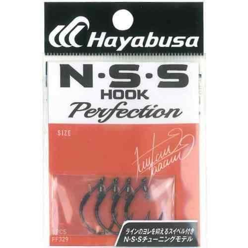 川村光大郎プロデュースのスイベル付きカバーネコフック。 商品名: Hayabusa FF329 N・S・S HOOK PERFECTION II サイズ(号): 2/0 入数: 4