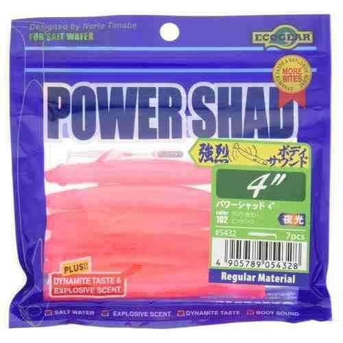 オールラウンドに使用できるルアー。強烈なボディウォブリングでターゲットにアピール。 ノーシンカーから1～2oz.のヘビーウエイト・ジグヘッドまで対応 ボディ後方部に重心があり、飛距離を確保 表層をノーシンカーリグでスイミングさせるのが効果的 4インチと5インチはレギュラーマテリアルを採用 3インチは高遠投性のナチュラルシンキングマテリアルを使用 スペック サイズ: 100mm 入り数: 7 カラー: 102（グロウ（夜光）×ピンクバック） 魚種: アジ ルアーの種類: ソルトウォーター