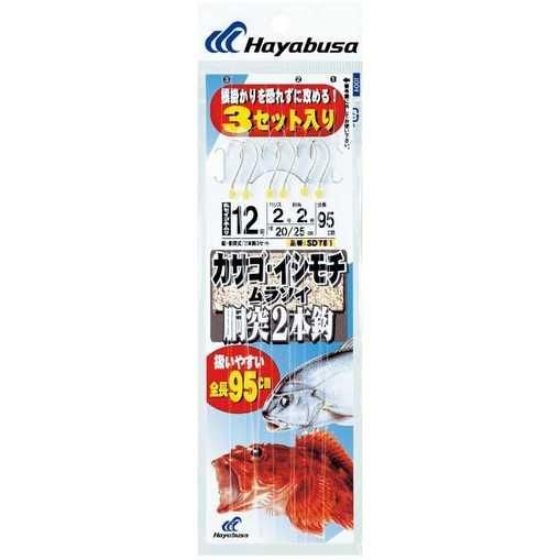 多様な魚種を狙える釣具。 対象魚種: カサゴ、ガシラ、ホゴ、イシモチ、ソイ 鈎種: 丸セイゴネムリ 製品形態: 堤防・船・胴突式 袋入り数: 2本鈎3セット スペック 全長: 95cm 鈎: 12号 ハリス: 2号 幹糸: 3号 カラー: ホワイト系 メーカー品番: SD781