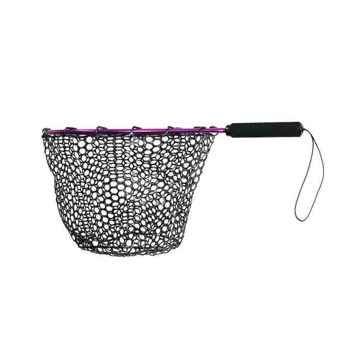 軽量で扱いやすいランディングネット。 全長：約50.5cm ネットサイズ：（縦）約34.5cm×（横）約30.0cm×（深さ）約25cm 網目サイズ：約13.4mm×約13.4mm 自重：約238g 素材：アルミ・プラスチック・シリコンラバーなど ネット部分はラバー製で魚体へのダメージを最小限に抑える フック絡みが少なく、スピーディーなリリースが可能 対象魚：エリアトラウトやバスなど
