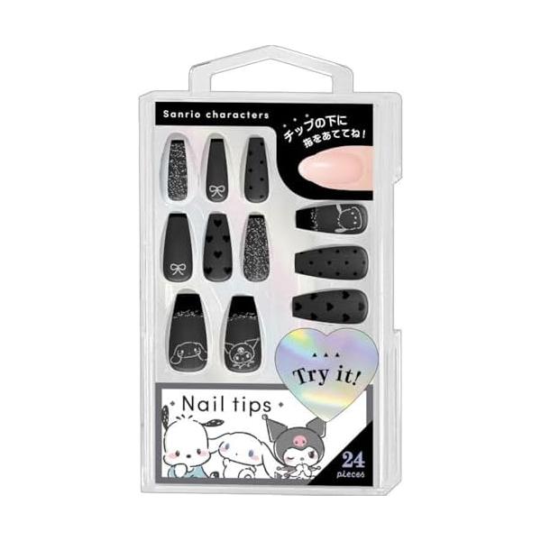 ネイルチップ ブラックフレンチBK柄 ポチャッコ シナモロール サンリオ クロミ グッズ おもちゃ 新品 *即納